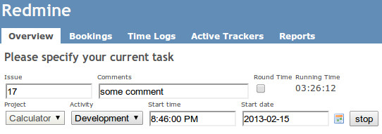 Image of the Redmine screen with the added Activity field.